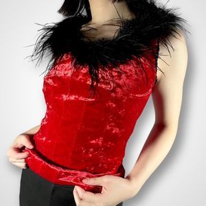 NALLY MILLIE FUR TRIM VELVET TANK TOP